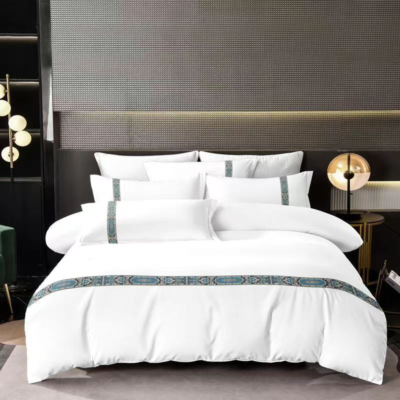 Hotel Leinen Stickerei reines Baumwollbettblatt Set