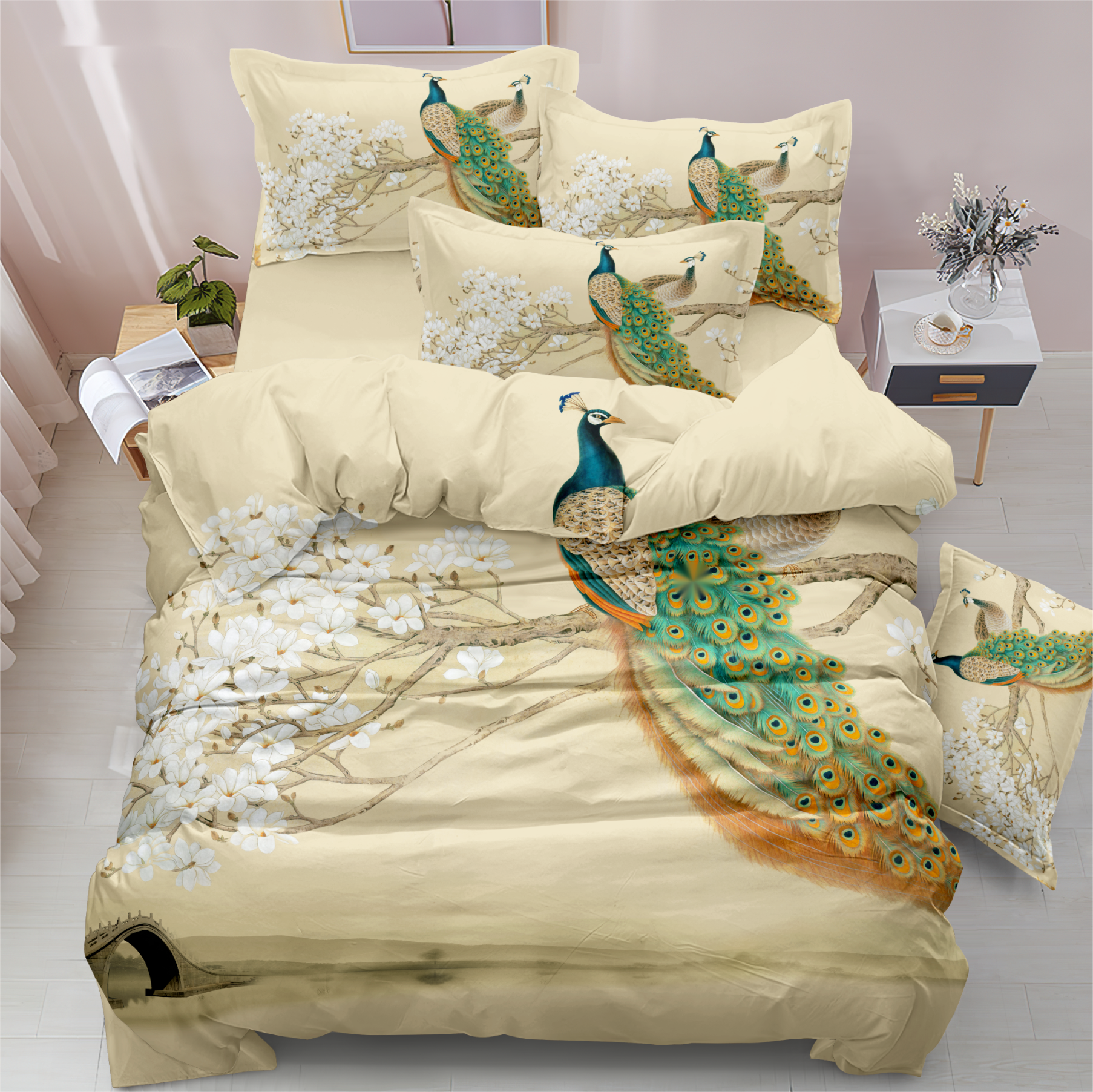 Weiche Blume Digital bedrucktes Bettblatt Set modern