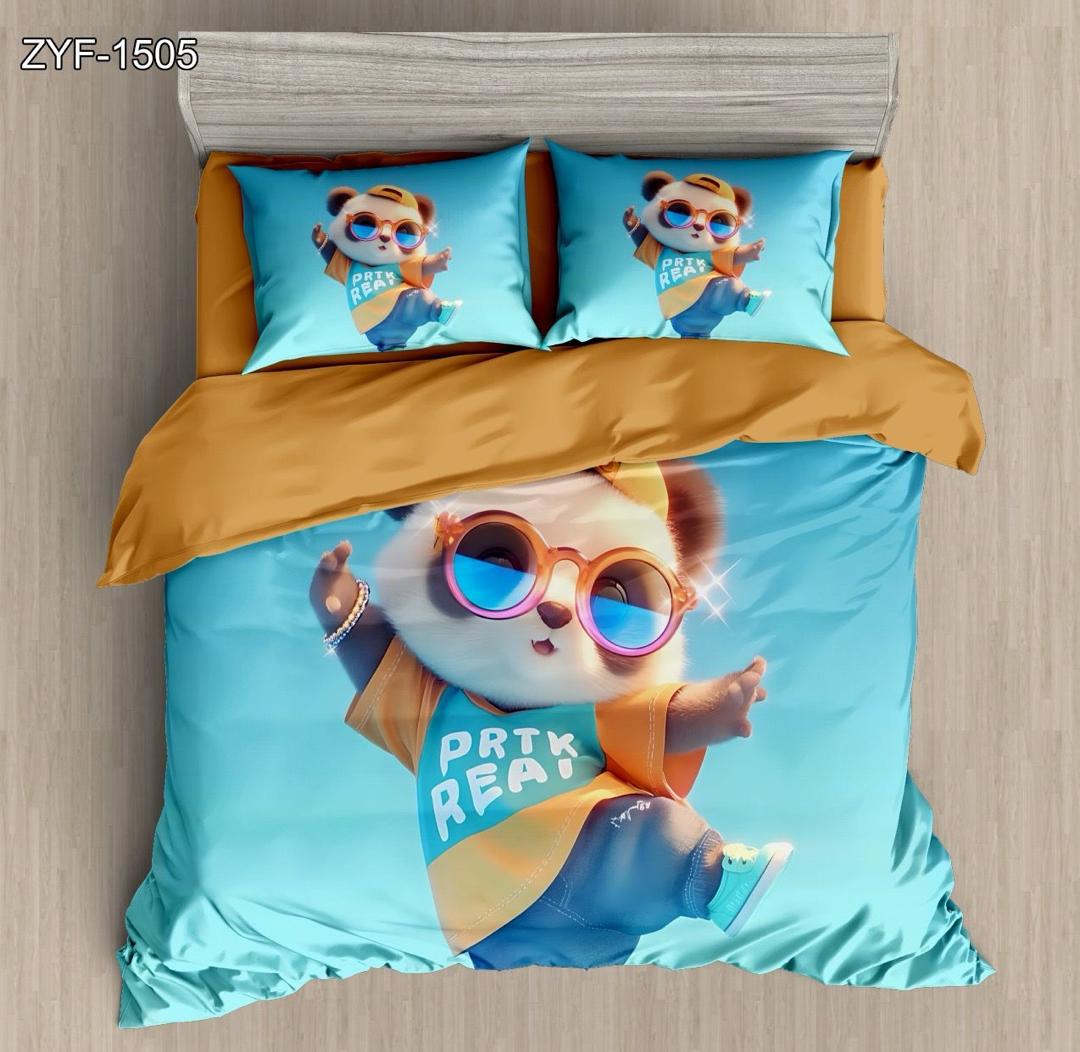 Cartoon 5d bedrucktes Bett mit kühlem Panda in Sonnenbrillen und lustigem T-Shirt-Design