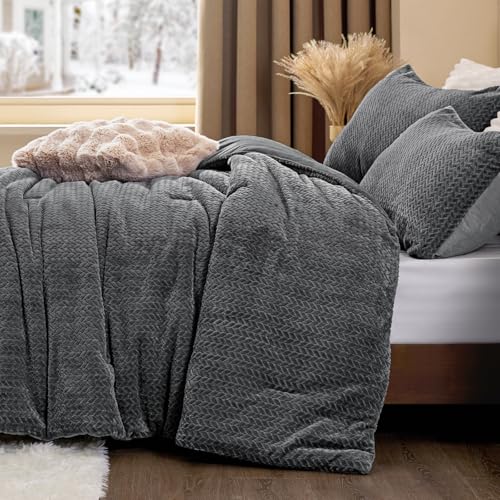 Wendbares Bettdeckenset aus gestricktem Flanell und Samt – 3-teiliges Bettwäscheset mit 3D-Blattstruktur