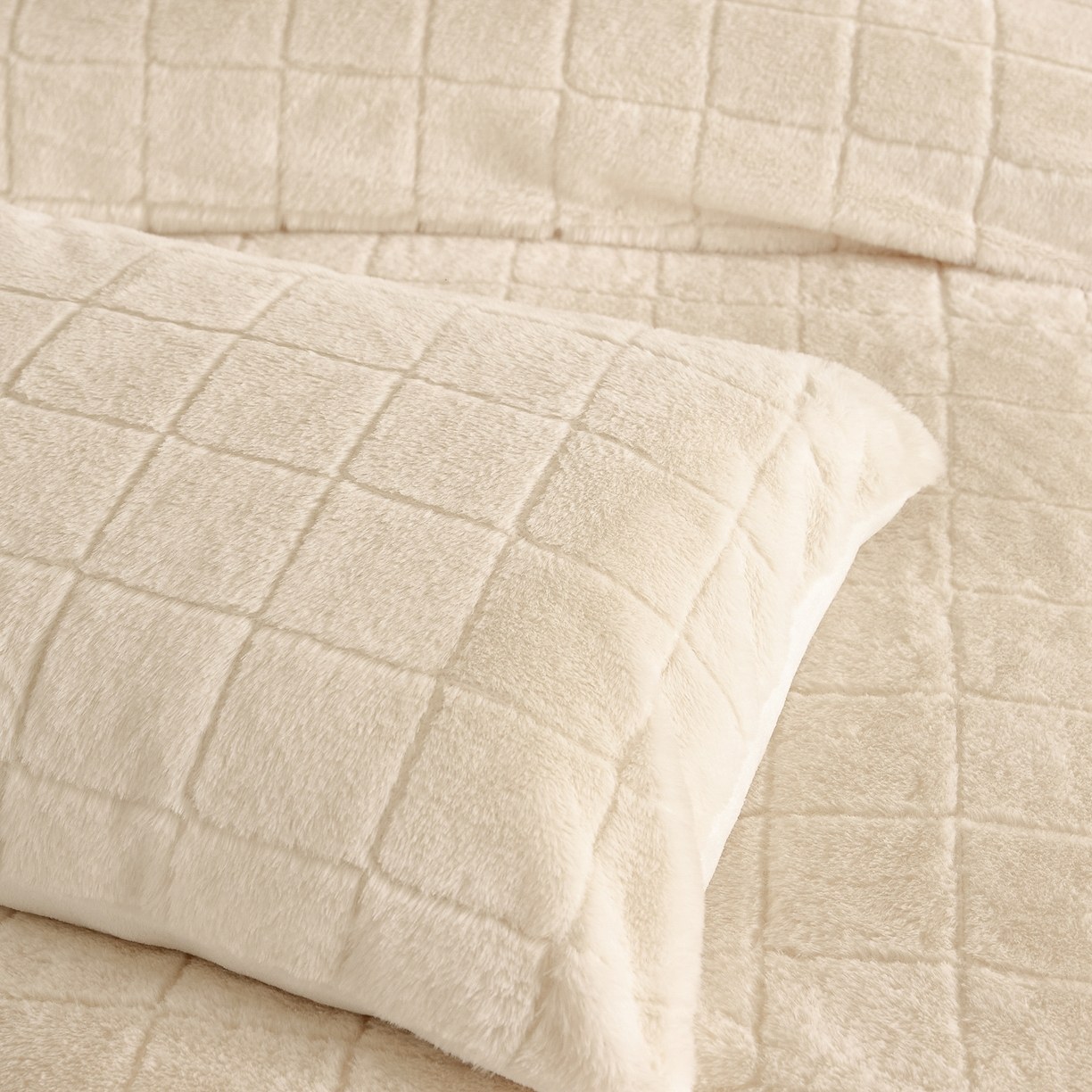 Kariertes Bettdeckenset aus künstlichem Kaninchenfell und Milchsamt – 3-teiliges Bettwäscheset aus weichem Jacquard